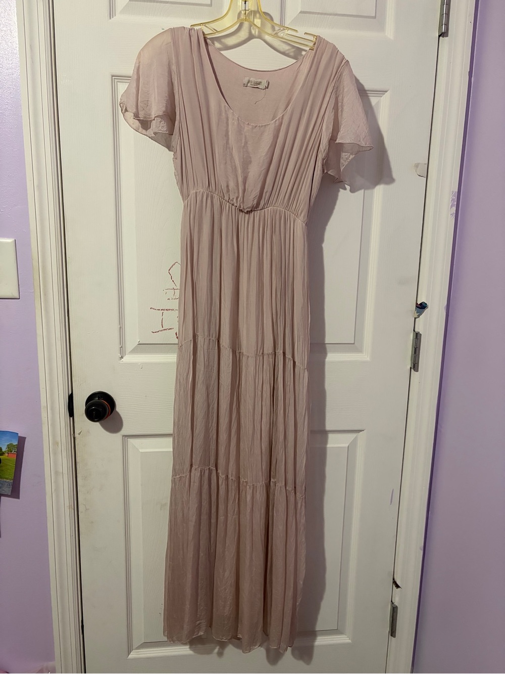 Lara Guidotti Made in Italy Silk Blend Tiered Maxi Dress Soft Pink Cottagecore